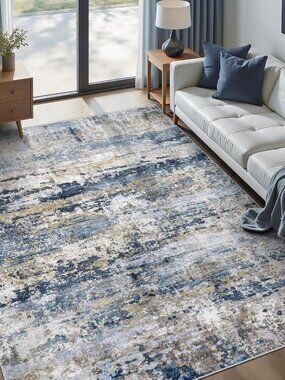 Area Rugs 5x7 for Living Room: Washable Rug Modern Abstract Neutral Soft Non-Sli